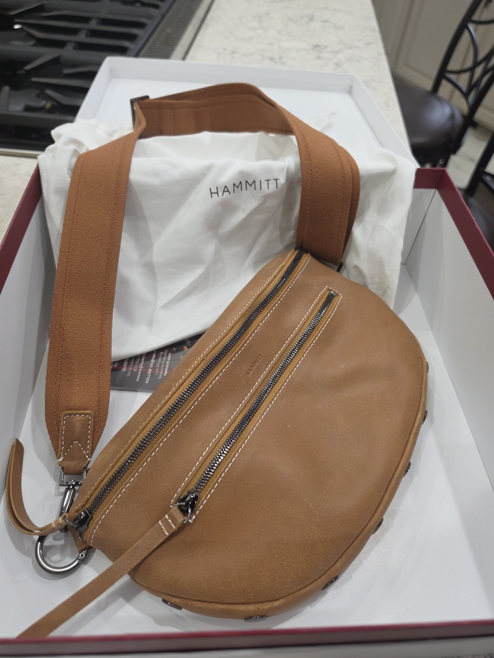 Hammitt Cognac/Tan Leather Crossbody with Dual Zippers